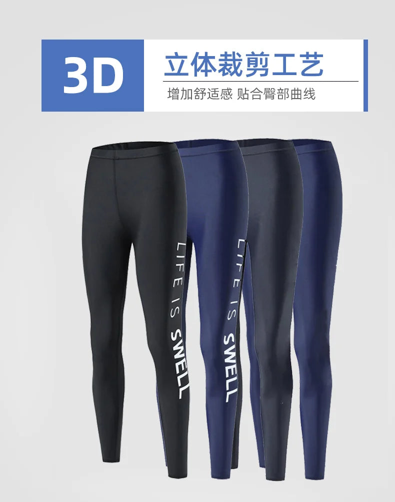 Man Quick drying sun protection pure black letter diving and surfing waterproof female capris nylon hot spring swimming pants