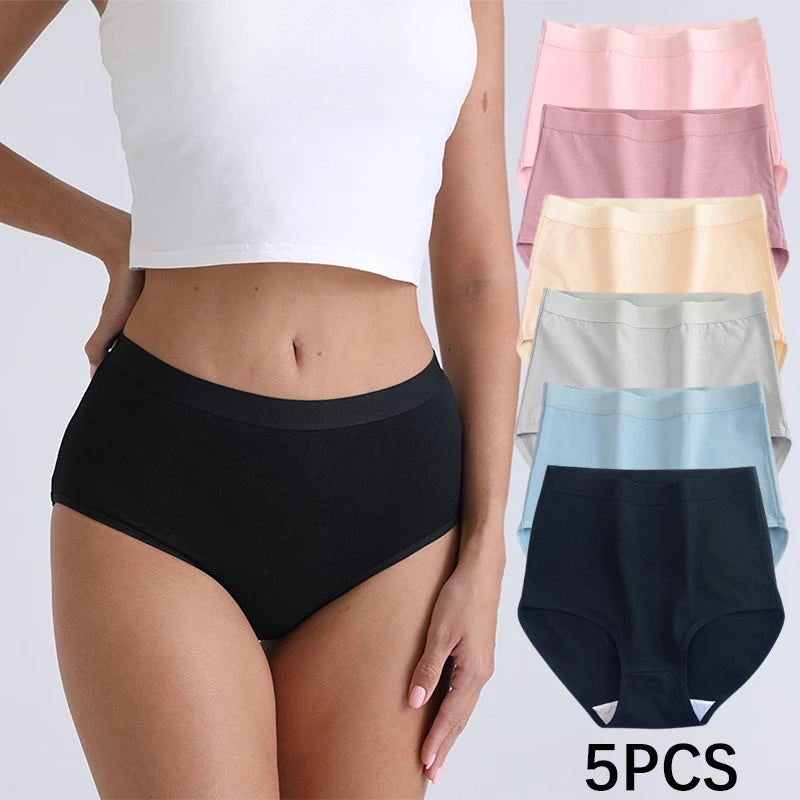 FallSweet 5PCS/set Women’s Cotton Panties Seamless Plus Size Briefs Solid Underwear Soft Breathable Underpants Female Lingerie Main image