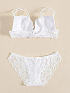 1 Set Elegant Lace Embroidery & Breathable Fabric Lingerie Set: Push-Up Bra, Drop Waist Sheer Panty - Ultimate Valentine's Day