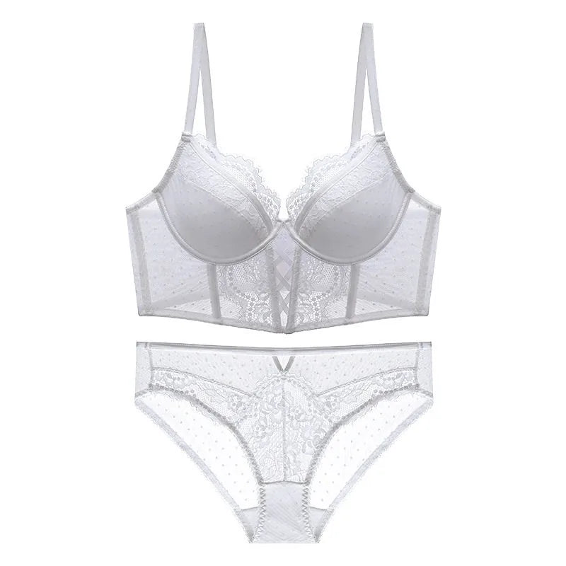 Push Up Lace Lingerie Set for  Women, Sheer Chemise with Soft Underwire Bra, Fishbone Teddy, Sexy Bridal Honeymoon Outfit, S-XL