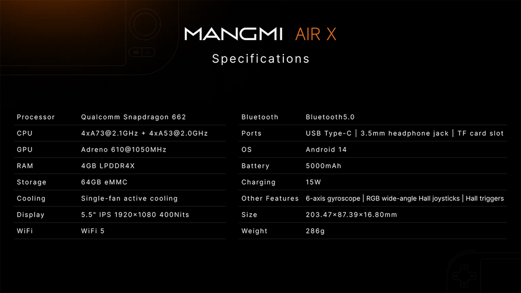 MangMi Air X Game console Android 5.5 inch 1080P 11 touch screen IPS mAh Hall effect joykeep trigger portable game console s