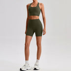 Buttery Soft Nylon Yoga Set Crisscross Back Sports Bra High Waist Biker Shorts 2 Piece Gym Set Workout Outfit Women Activewear