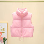 Winter Short Down Sleeveless Vest Women Warm Stand Collar Zipper Jacket Casual Fashion Quilted Cropped Coats Street Outerwears