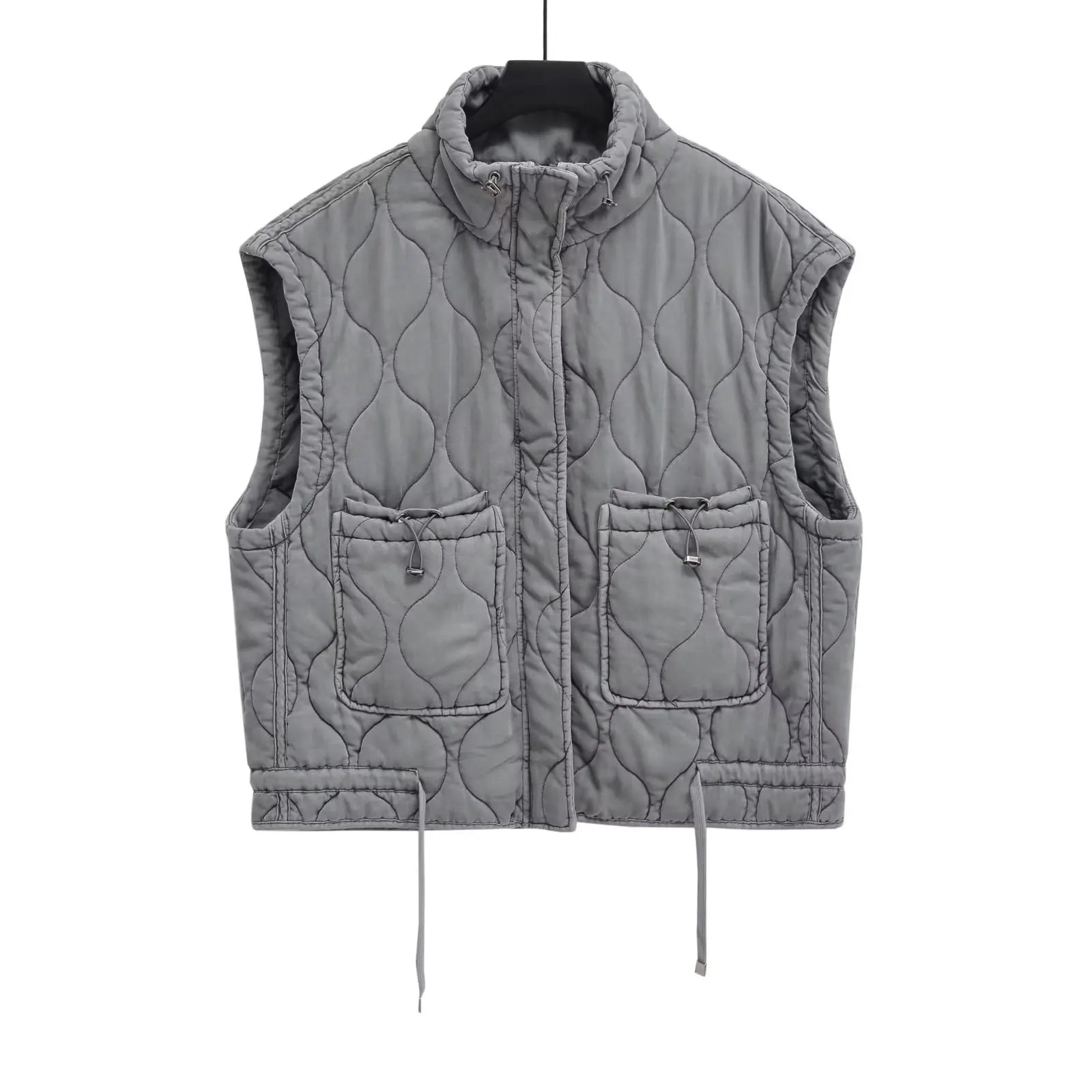 Autumn Winter Women Standing Collar Light weight Sleeveless Cotton Coat Vest Women Pocket Decoration Tank Top Main image