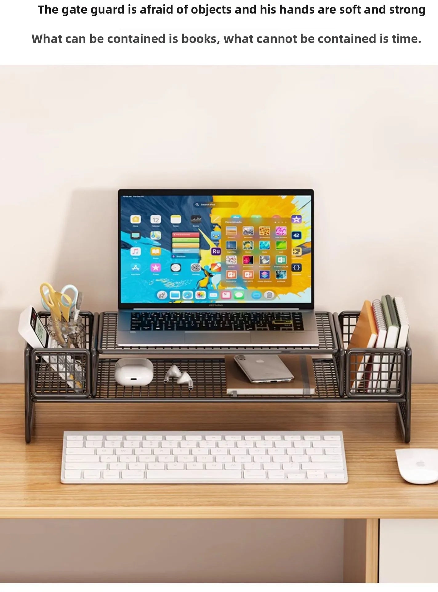 Height Adjustable Computer Stand Desk Monitor Laptop Cooling Rack Suspended Bracket Office Storage Solution
