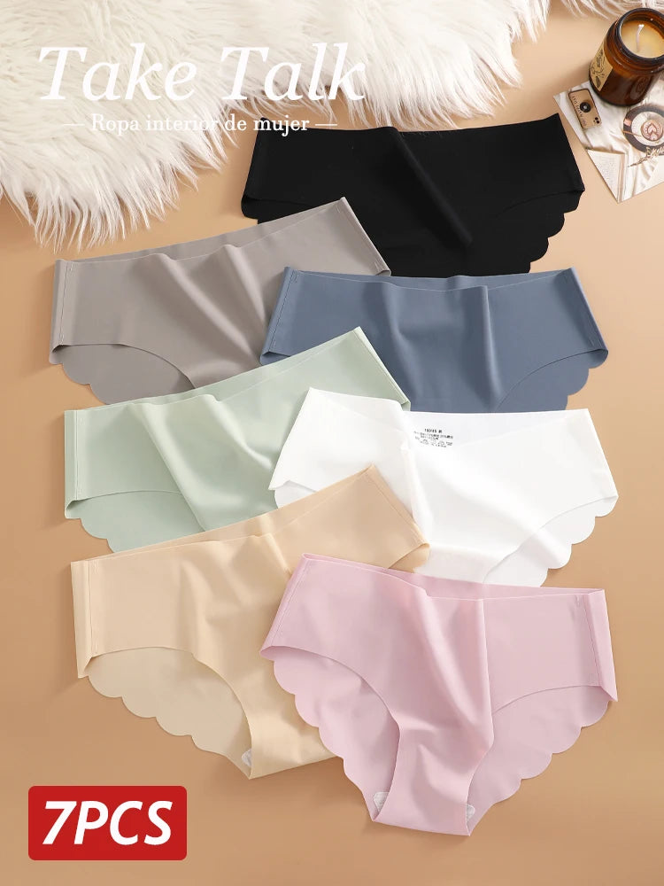 7PCS/Set Ice Silk Seamless Panties Women's Briefs Solid Color Elastic Underwear Female Ultra Thin No Trace Wavy Side Panties Main image