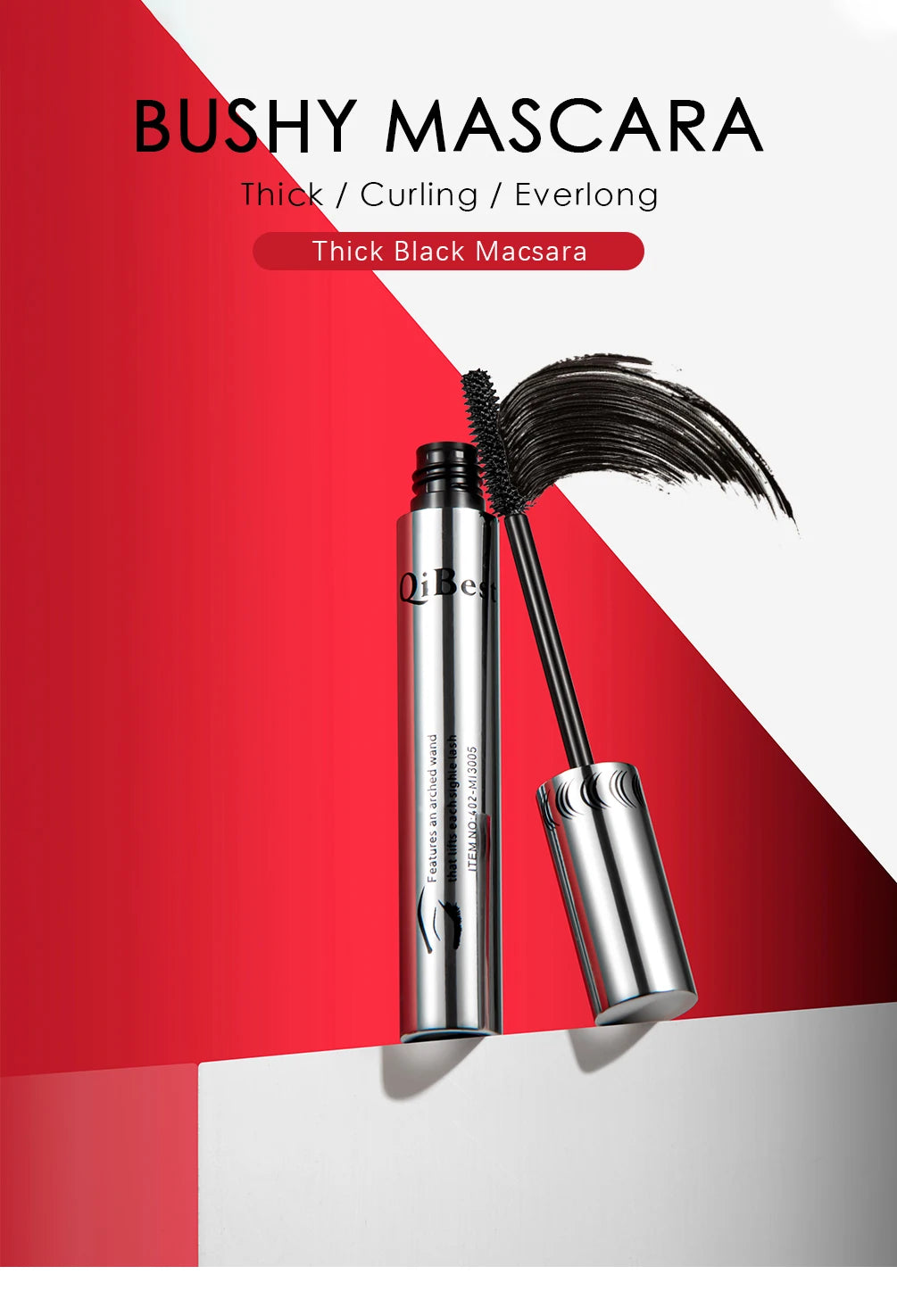 QIBEST 4D Black Mascara Waterproof Lengthening Curling Eye Lashes Rimel Mascara Silk Fiber Women Mascara Extra Volume 5g Makeup