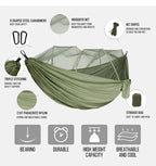 260x140cm Camping Hammock Double Size Parachute with Mosquito Net Rain Fly Tarp Lightweight for Hiking Travel
