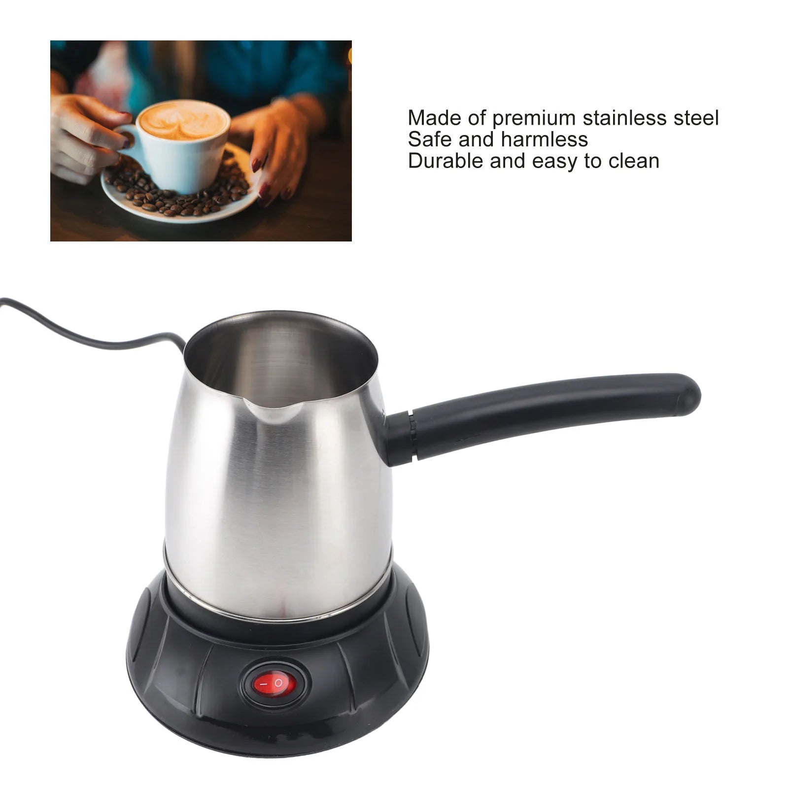 500ml Stainless Steel Electric Turkish Coffee Maker Pot with Long Removable Handle for Tea And Milk