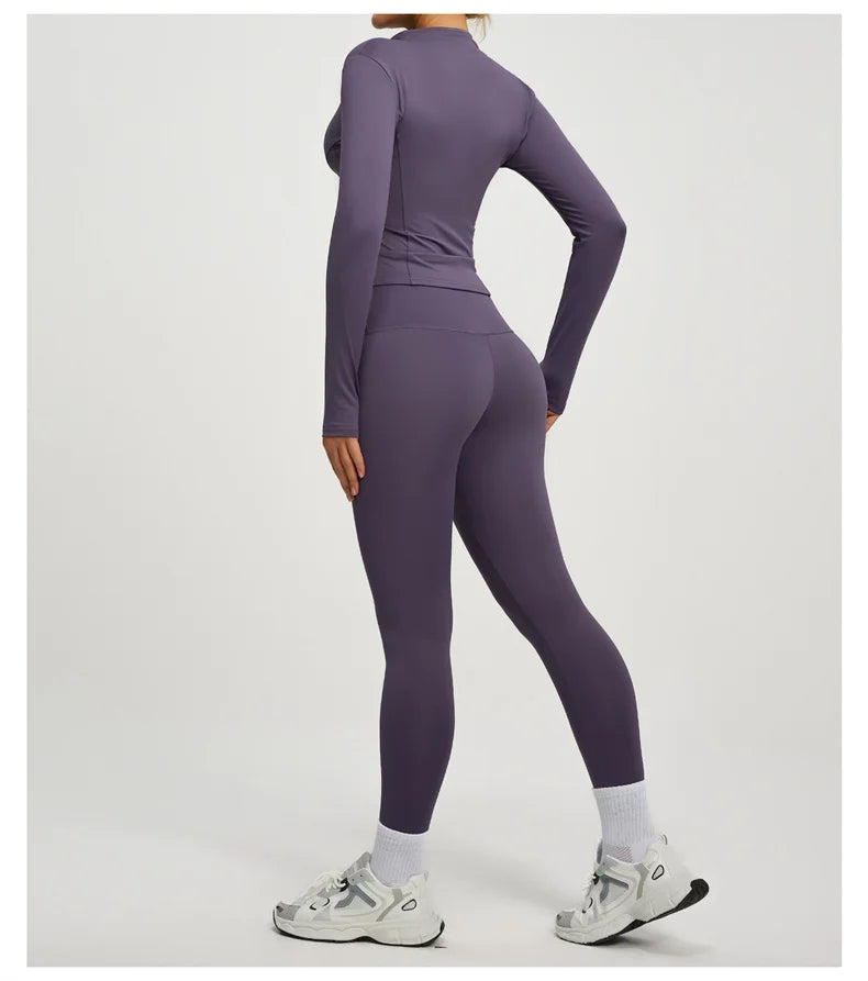 SVEIC Women's Two Piece Tracksuit Yoga Set Long Sleeve Jacket High Waisted Leggings Breathable Gym Clothes For Women Sportswear