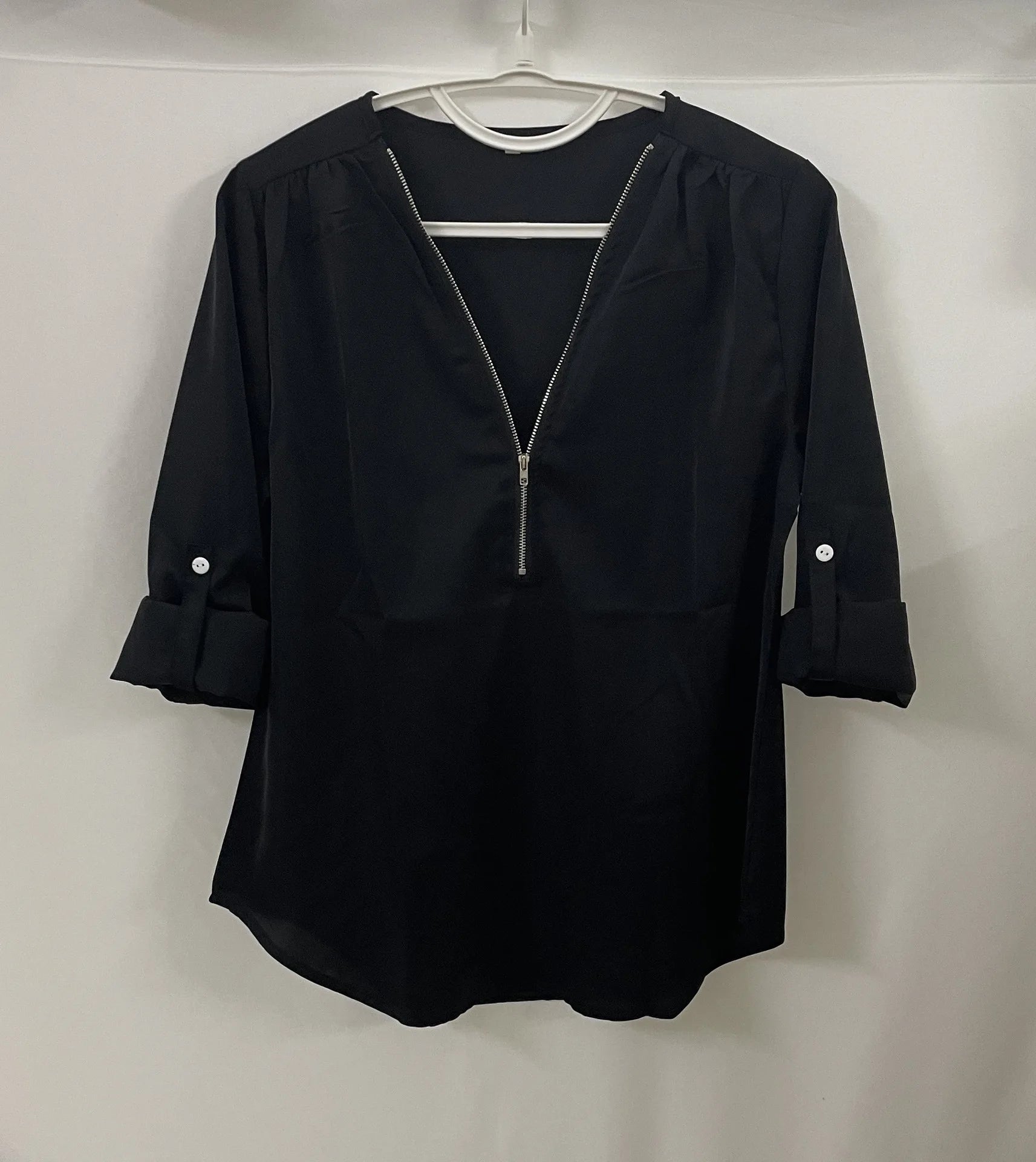 2024 Quality HotSale Plus Size Deep V Neck Women Blouse Chiffon Cool Loose Shirt Fashion Casual Ladies Tops Sexy Zipper Pullover