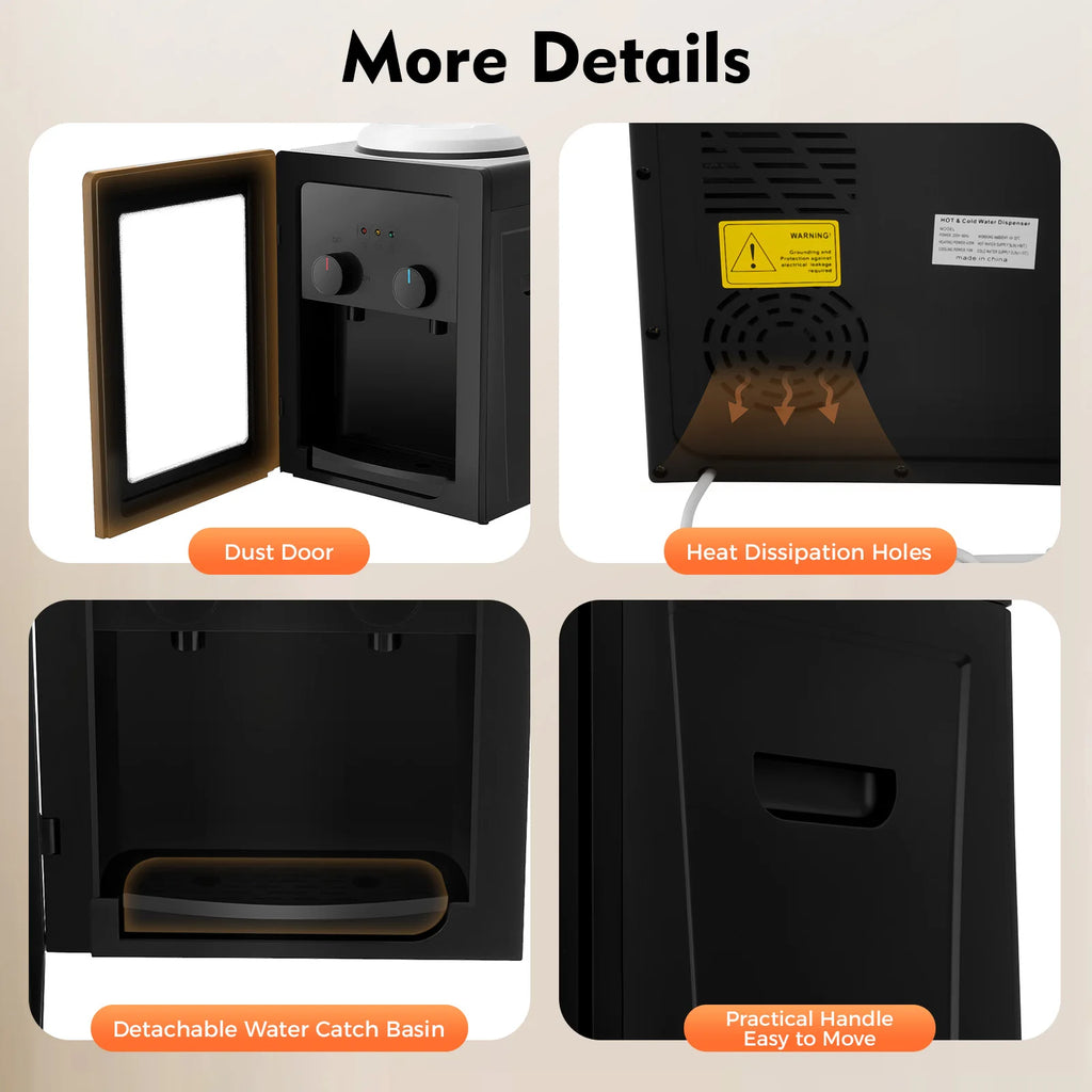 Compact Electric Water Cooler Fast Heating Hot Cold Desktop Dispenser with Removable Basin for Home Office Bedroom Use