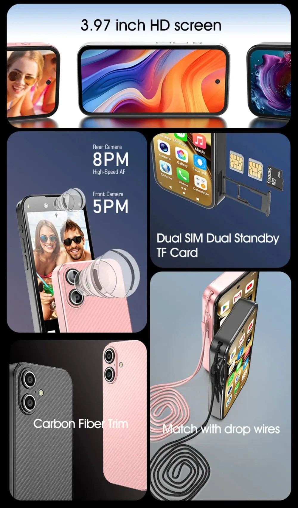 UNIWA Q333 4G Full Bands MINI Smartphone Android 3GB+64GB Mobile Phone 2000mAh Face ID WhatsApp GPS Small Phone Support TF Card