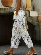 Plus Size 1XL-5XL Women's Fashion Floral Print Straight Elastic Drawstring Pocket Pants Ladise Casual Versatile Pants