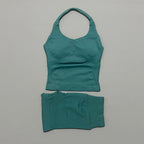 2pcs Sports Set Women Backless Tank Tops High Waist Scrunch Seamless Shorts Fitness Clothes Activewear Workout Sets Gym Suit