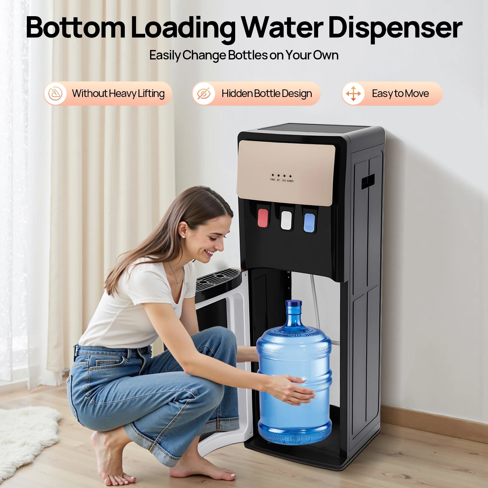 Electric Hot and Cold Water Cooler Dispenser, Versatile Standing Bottom Loading Water Dispenser for Home Office, 110V US/220V EU