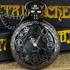 1pc Black Retro Hollow Gear Carved Quartz Pocket Watch Necklace Pendant Clock Chain Men Women Memorial Gift