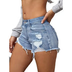 Women Ripped Denim Shorts Raw Hem Distressed A-line High Waist Summer Streetwear Skinny Hot Pants Fashion Leisure Clothing