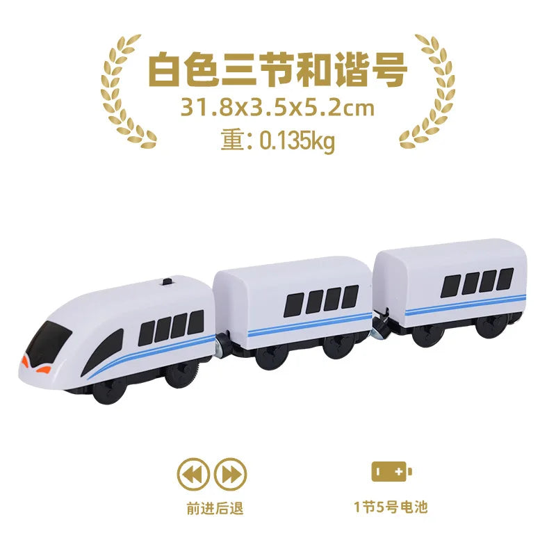 wooden Electric car set Magnetic Electric Train with Little Doll Diecast Slot Toy set Compatible Railway Wood Track Rail Train