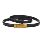 Adjustable Women’s Skinny Thin Belt, Classic Solid Color Genuine Leather Waistband for Trendy Coats and Dresses