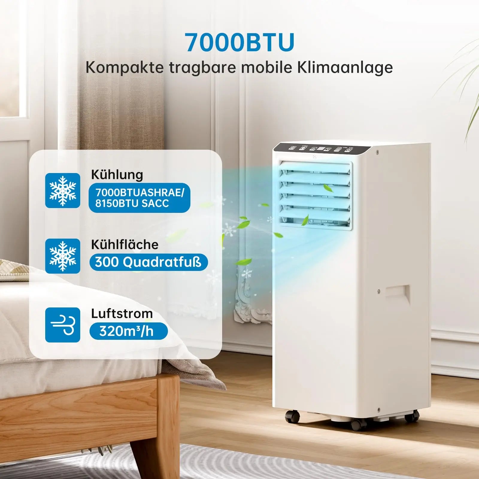 7000 BTU Portable Air Conditioner, 3-in-1 Cooling Dehumidifier & Fan, 2 Speeds, No External Unit, Quiet For Rooms Up To 30 m² Main image