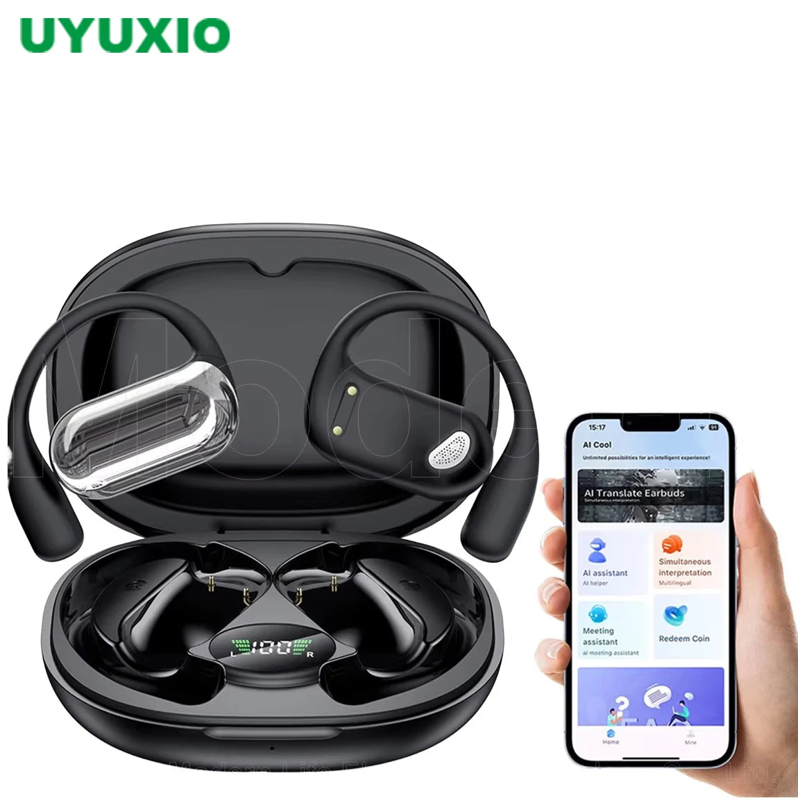 UYUXIO Real Time Translator Headphones AI Language Translation Earbuds 144 Languages & Accents 3 in 1 OWS Ear Buds for Business Main image