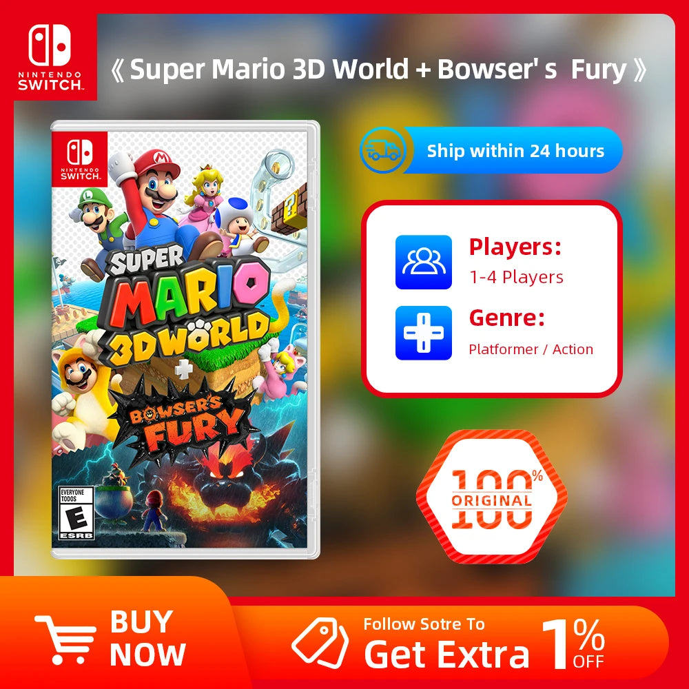 Super Mario 3D World Bowser Fury Nintendo Switch Game Deals Official Physical Game Card Action Genre for Switch OLED Lite