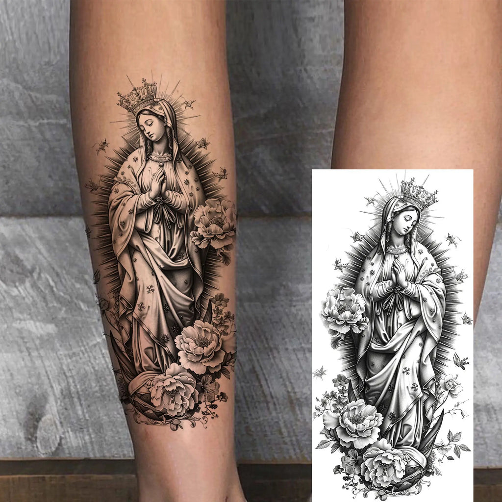1 Sheet Realistic Jesus Holy Mother Pray Temporary Tattoos For Men Women Adults Long Lasting Waterproof Temp Fake Tattoo Sticker