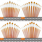 13 Pcs Long Handle Artist Paint Brush Set, 4 Tip Shapes :Pointed/Flat/Angled/Filbert for Multi-Media Art & Craft,Wooden Handle