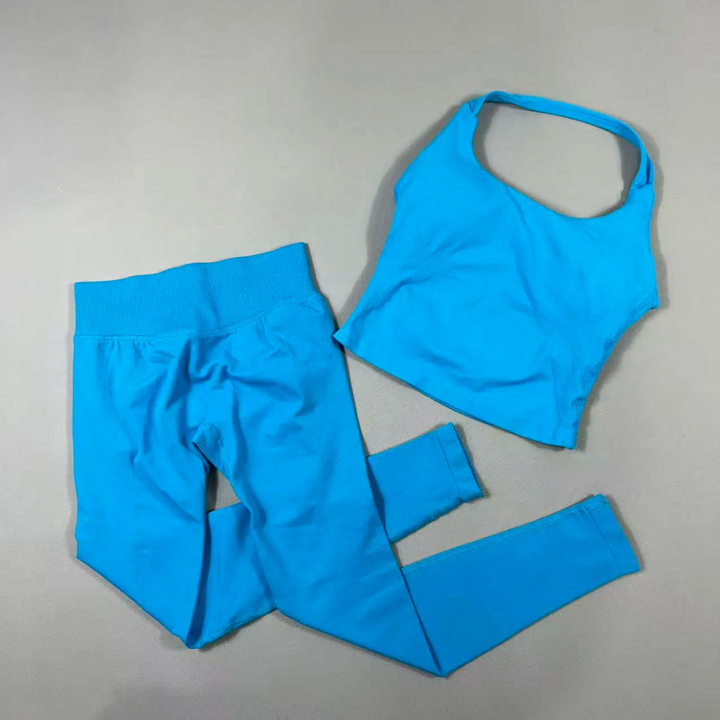 NO LOGO Yoga outfit sports Impact gym set Halter Top and leggings pant sets Backless halterneck High stretch sportswear