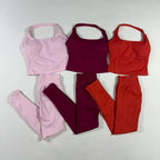 NO LOGO Yoga outfit sports Impact gym set Halter Top and leggings pant sets Backless halterneck High stretch sportswear