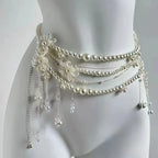Multilayer Pearl Belt Waist Chain for Women's Fashion Retro Y2K Designer Belt Character Playing Clothes Accessories Party Belts