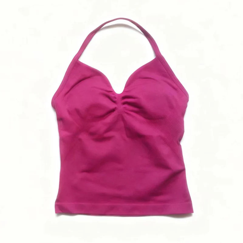 Gym Beautiful Open Back Bra Running Workout Impact Halter Longline Strappy Top Sports Yoga Vest Women's Fitness Tank Top