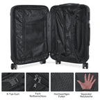Comanlai 3Pcs Rolling Luggage Sets, Black Hard-shell Suitcases, Classical Striped Design, with 360° Universal Wheels, TSA Lock and Telescopic Handle,  for Business Outdoor Travelling
