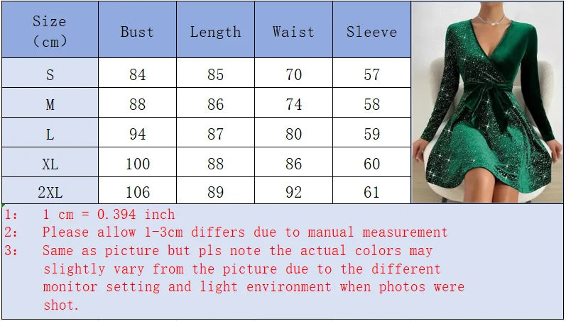 Women's V-neck Sexy Long Sleeved Sequined Solid Color Dress High Street Fashion Elegant Party Evening Dresses