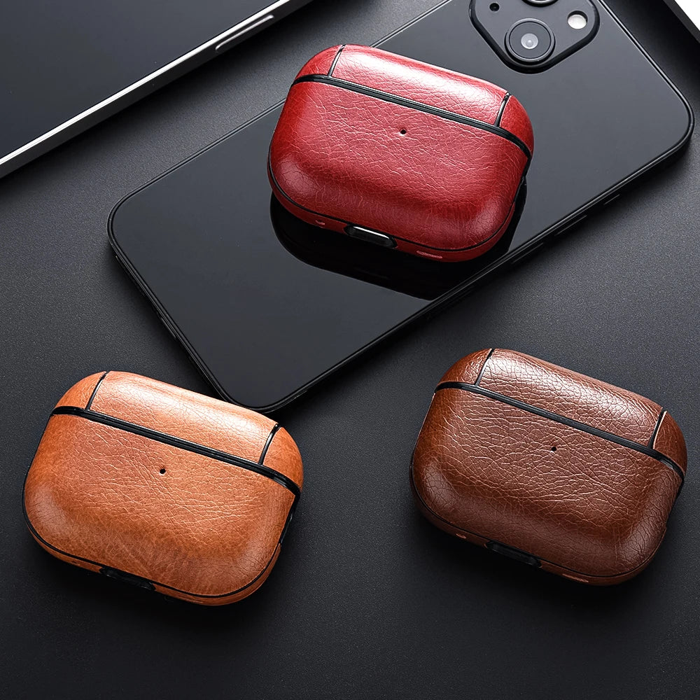 For Airpods Pro 3 Case Leather Business Earphone Case Headset Shell Headphone Cover For Apple AirPod 4 3 Pro 2nd Gen USB C Funda Secondary image