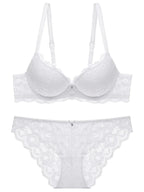 1 Set Elegant Lace Embroidery & Breathable Fabric Lingerie Set: Push-Up Bra, Drop Waist Sheer Panty - Ultimate Valentine's Day