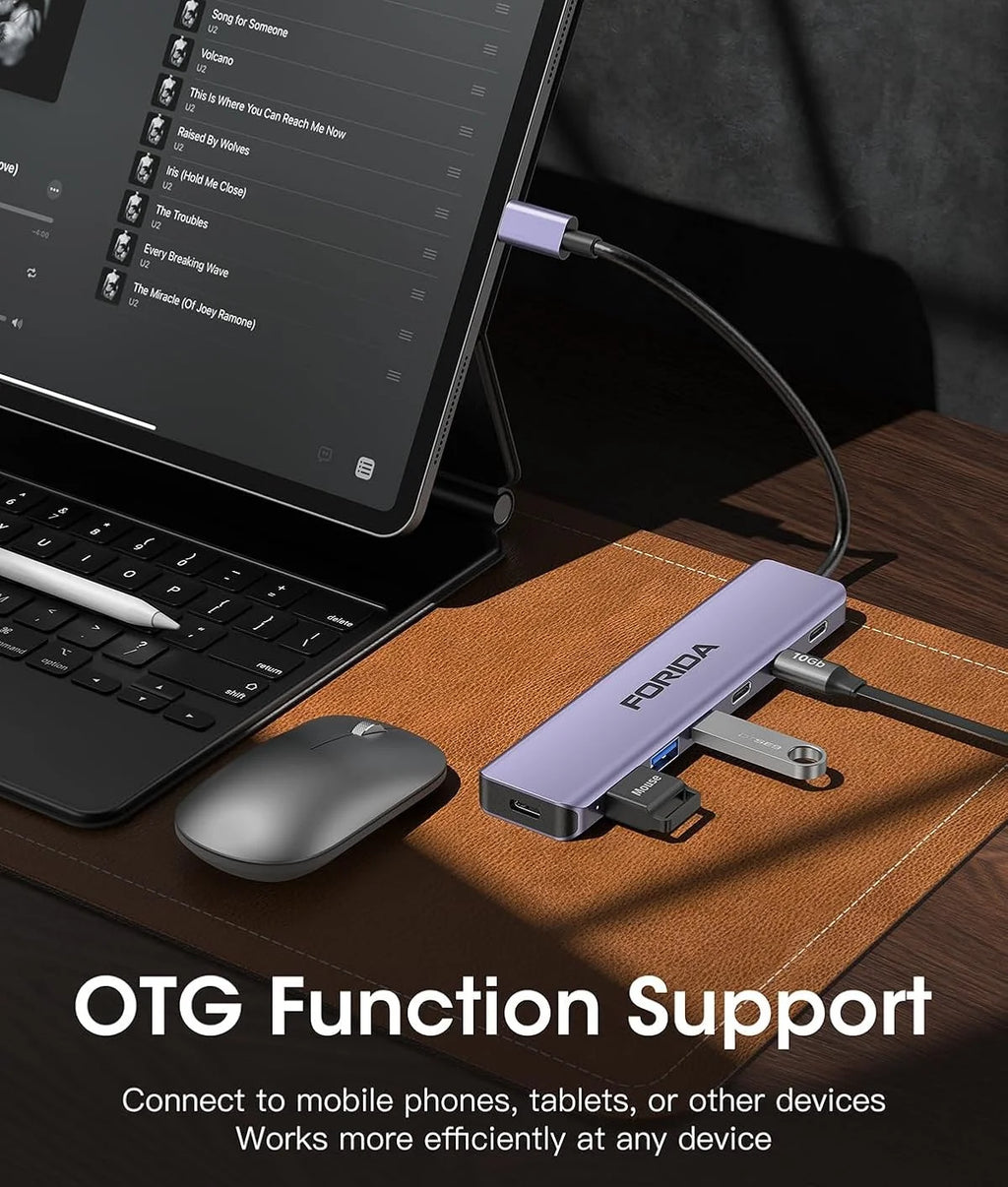 FORIDA USB Hub Type C 10Gbps USB C Splitter PD 100W Power Charging USB 3.2 Gen2 Adapter for Laptop MacBook Desktop Tablet