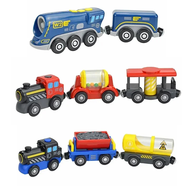 Wooden Locomotive Magnetic Electric Car Train Toys Fit Biro Wooden Diecast Slot Train Track Railway Educational Toys For Kids
