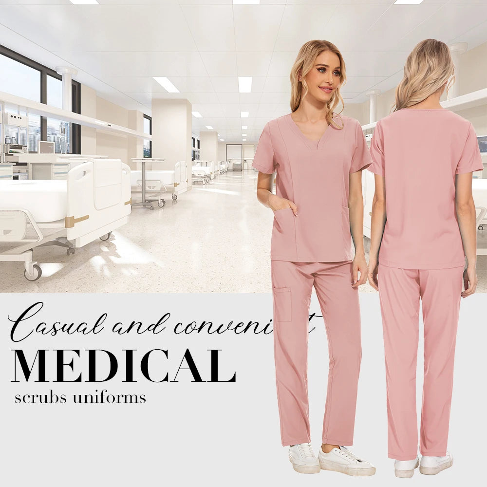 Niaahinn Scrubs Uniforms Sets Wholesale Medical Scrub Stretch Suit Healthcare Nursing Uniform Unisex Surgical Uniforms Woman Men