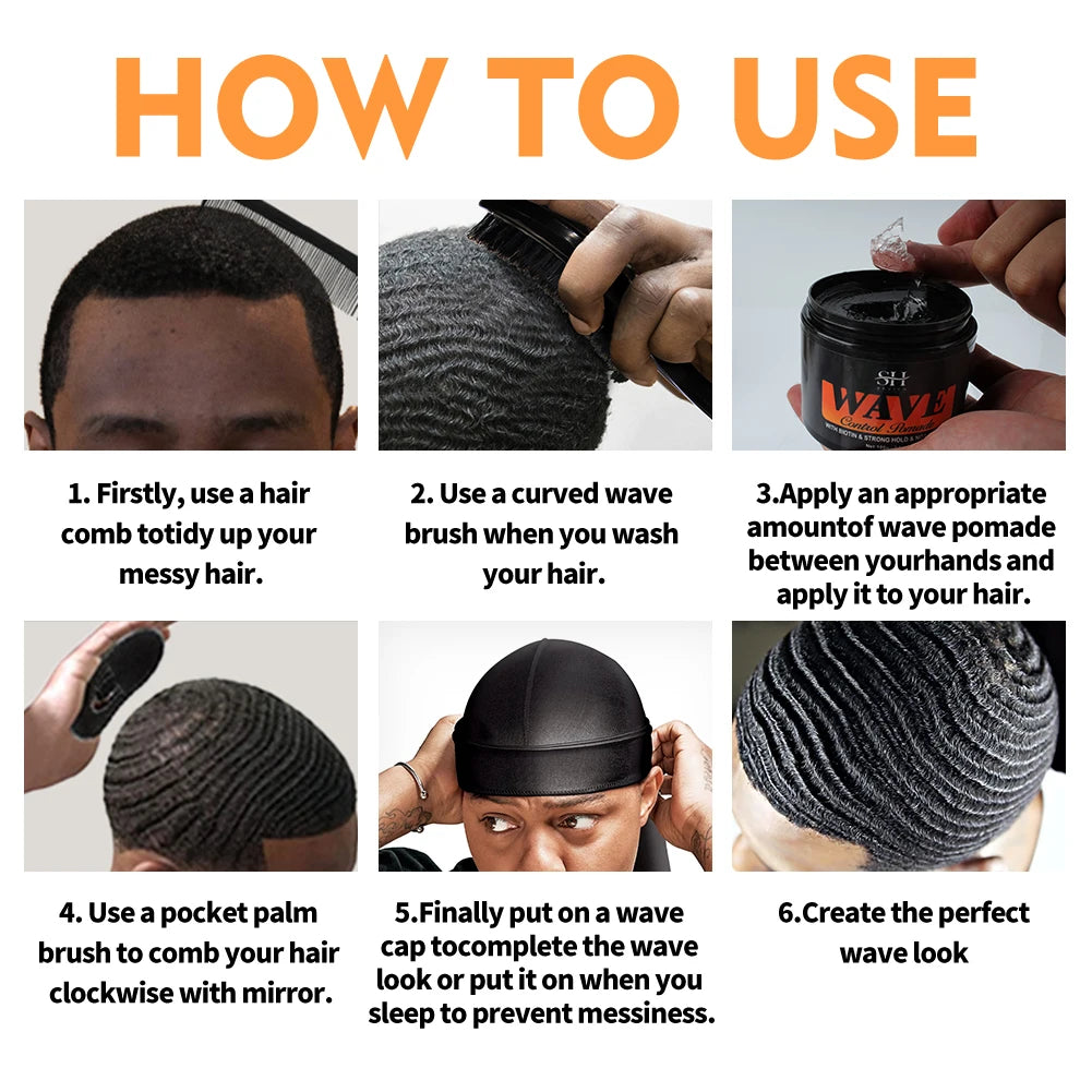 Deep Wave Control Pomade 360 Biotin Sport Strong Hold Wave Hair Gel With Brush Wavy Hair Oil Shampoo Conditioner Styling Care