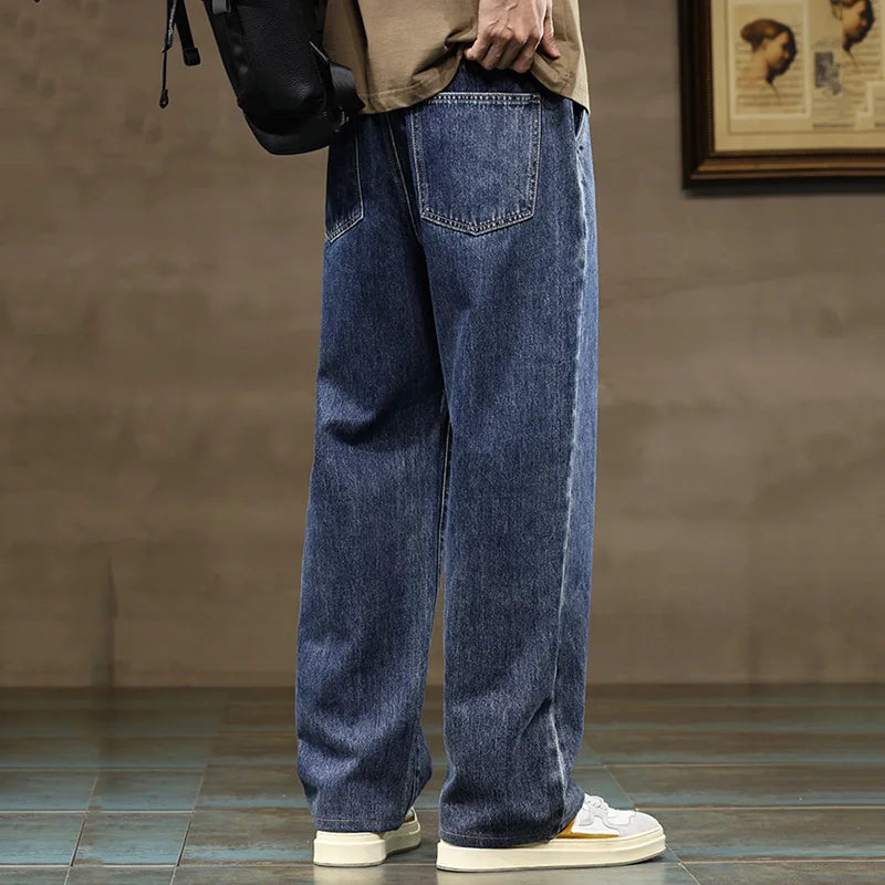 Men Straight Leg Blue Gray Loose Y2K Drawstring Jeans Streetwear Casual Wide Denim Pants Male Baggy Stylish Harajuku Trousers Secondary image