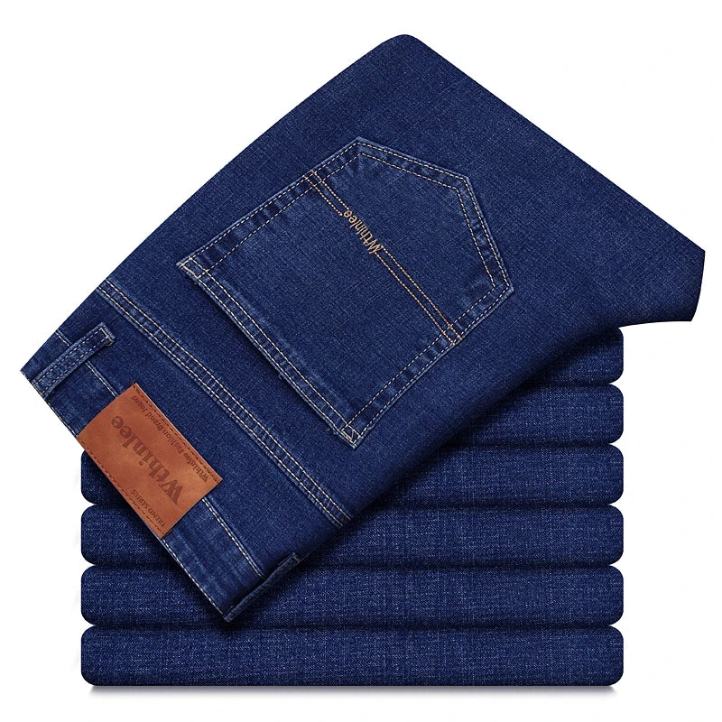 Wthinlee New Business Men's Jeans Casual Straight Stretch Fashion Classic Blue Black Work Pant Denim Trousers Male  Clothing