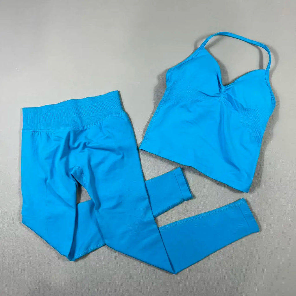 UETEEY Seamless Gym Set Women Tank Tops High Waist Scrunch Yoga Leggings Fitness Clothes Workout Sets Gym Suit Activewear