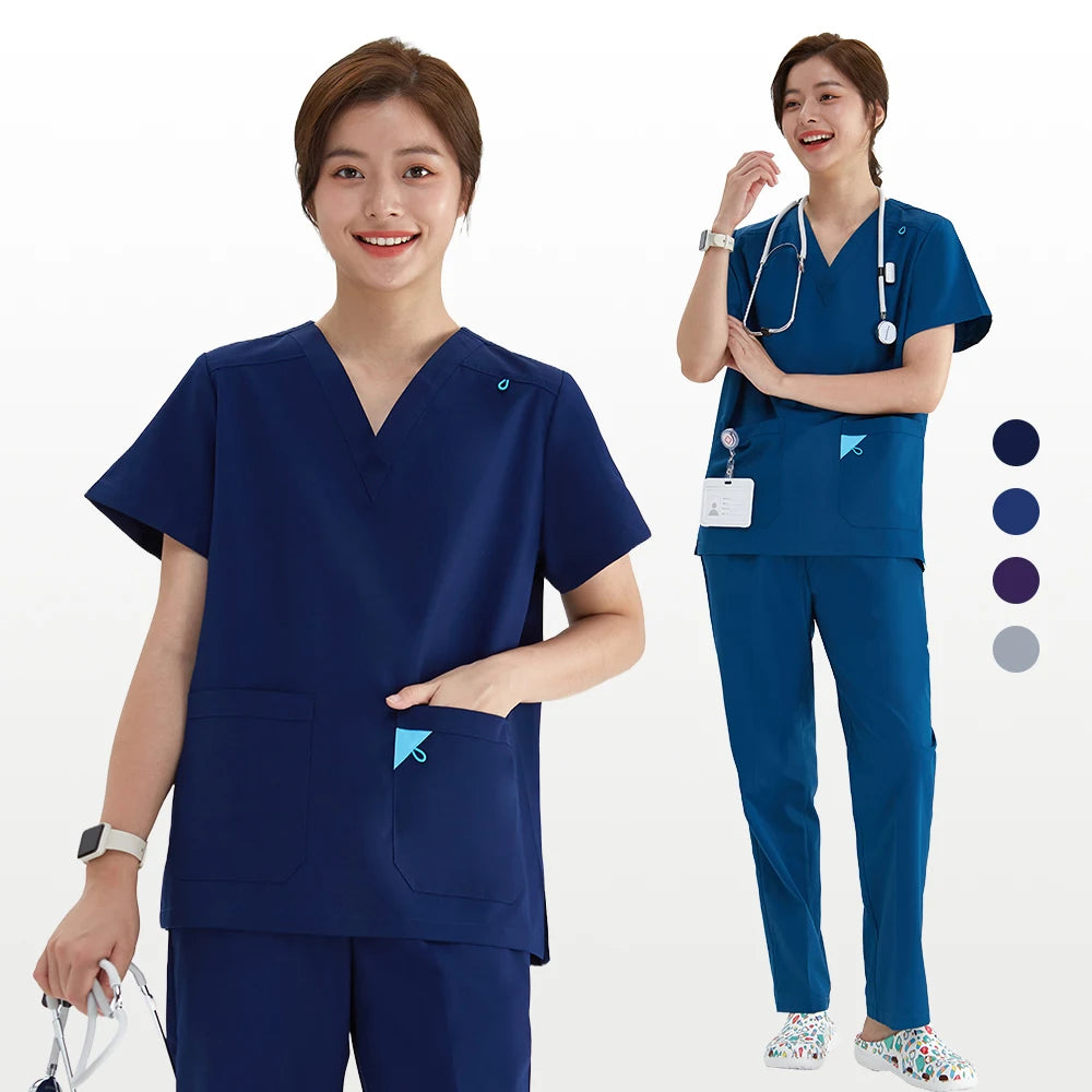 V-neck Medical Uniform Sets for Women Triangle Ring Heather Slim Nursing Outfits Dental Hospital Working Suits 202 Main image