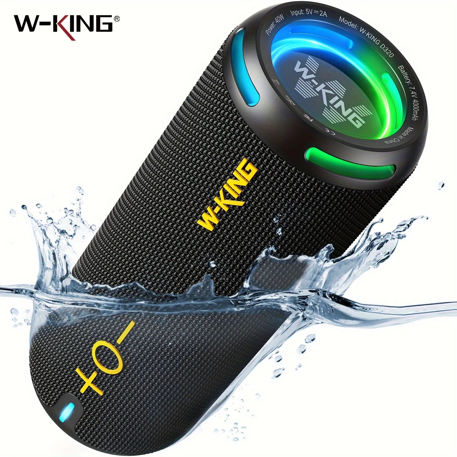 W-KING 40W Portable Speaker, IP67 Waterproof, APP Control, High-Quality Audio, TF/AUX, Dynamic Lights for Party, Outdoor, Shower Main image