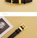 Ladies leather belt; cowhide versatile decoration for suit waist belt; retro simple high-end black ins style denim belt.