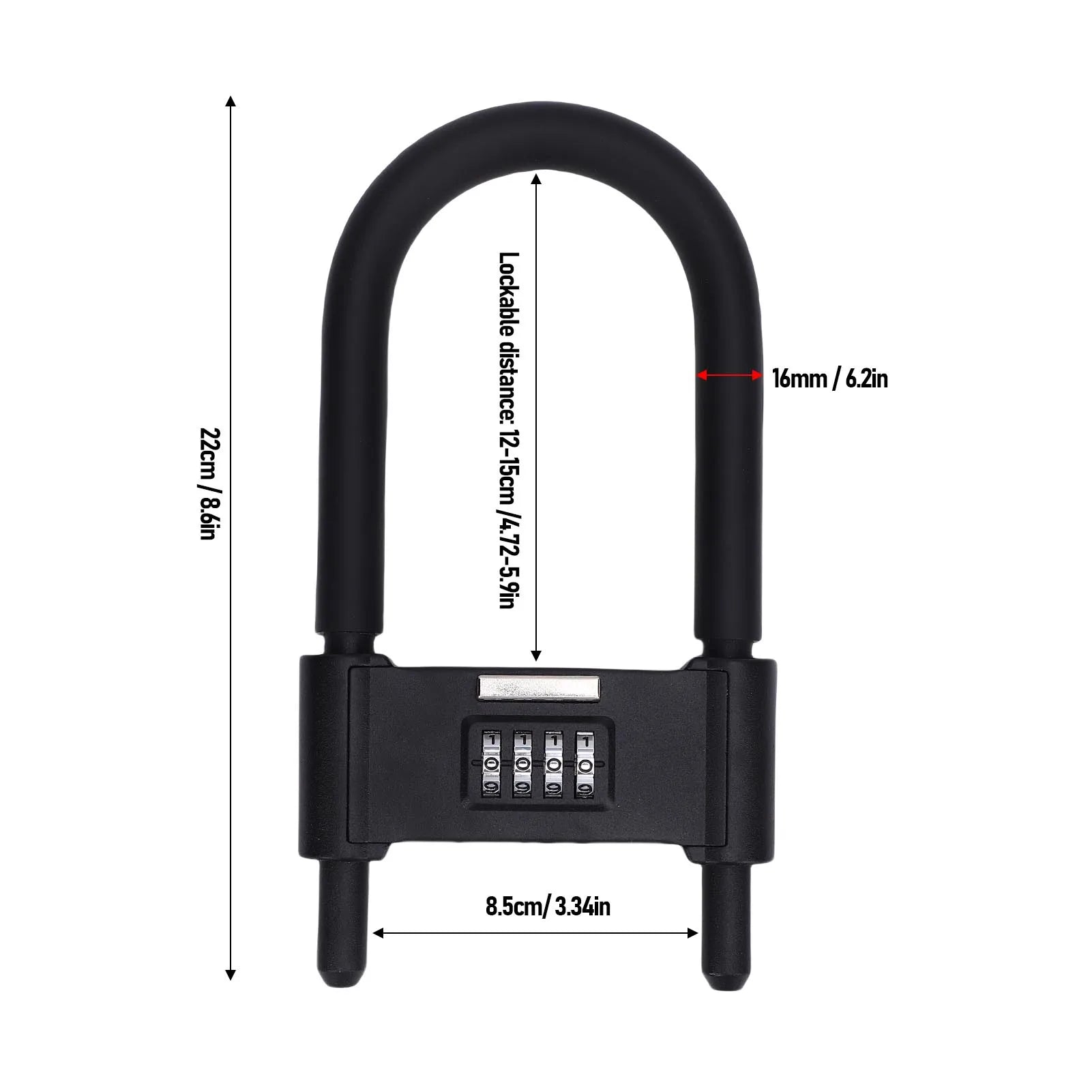 Bike U Lock 4 Digit Combination Padlock Heavy Duty Anti Theft U Lock with Adjustable Shackle for Glass Door Gate Shed Fence