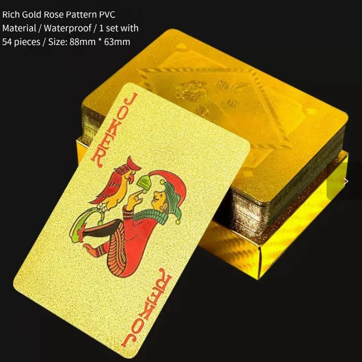 Brand New 54-piece Black and Gold Plastic Playing Card Foil Poker Set Magic Tool Party Tabletop Game