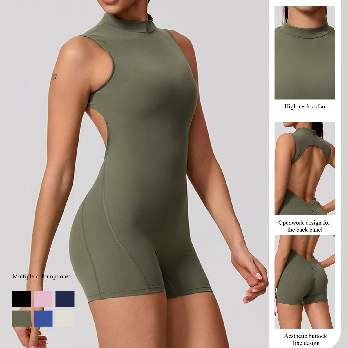 Hearuisavy Summer Sports Overalls Women Gym High Stretch Sleeveless Yoga Bodysuit Running Push Up Butt-Lifting Fitness Jumpsuit Secondary image